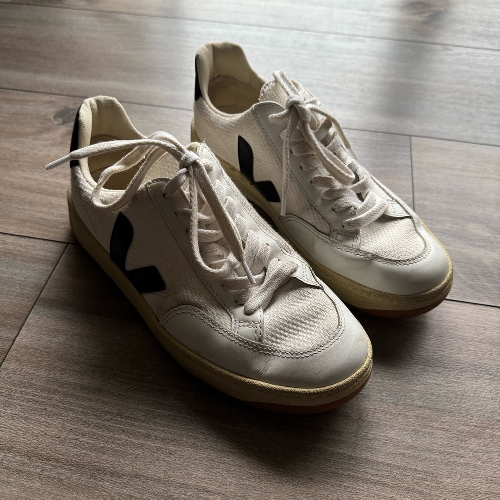 Veja Men's White Sneakers with Black V Logo
